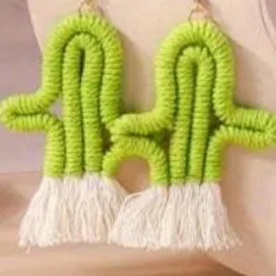Green and white cactus-shaped earrings 