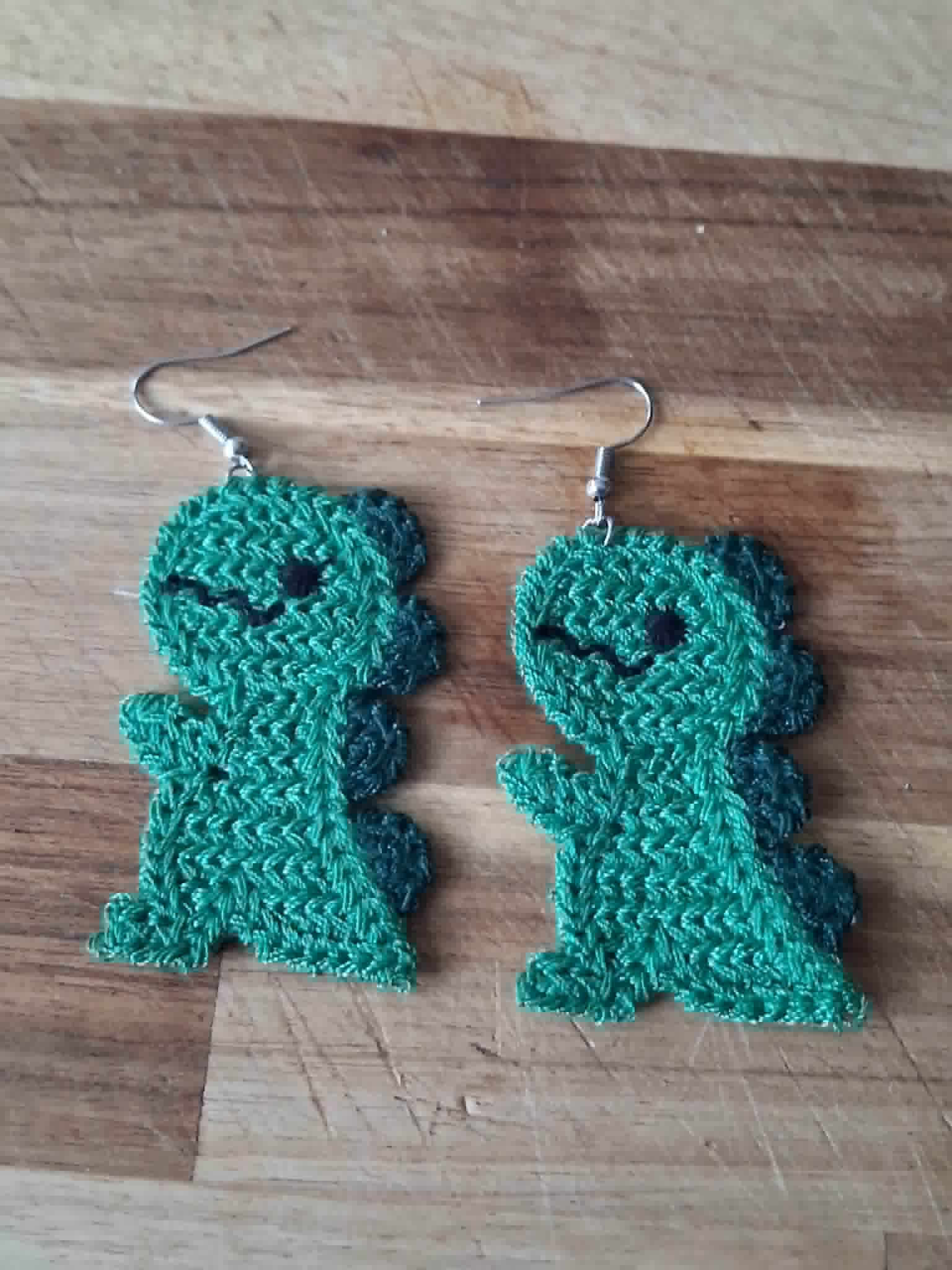 Dinosaur Crochet Dangly Earrings – Handmade OOAK Gift for Her | Fun Boho Earrings UK