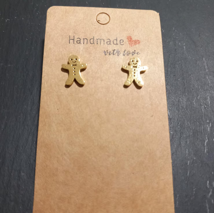 Gold gingerbread man earrings 