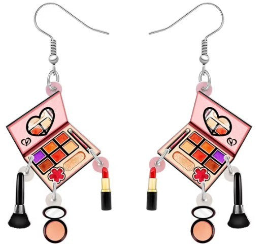 Makeup Compact Earrings - Beauty Accessories Dangly Earrings for Women