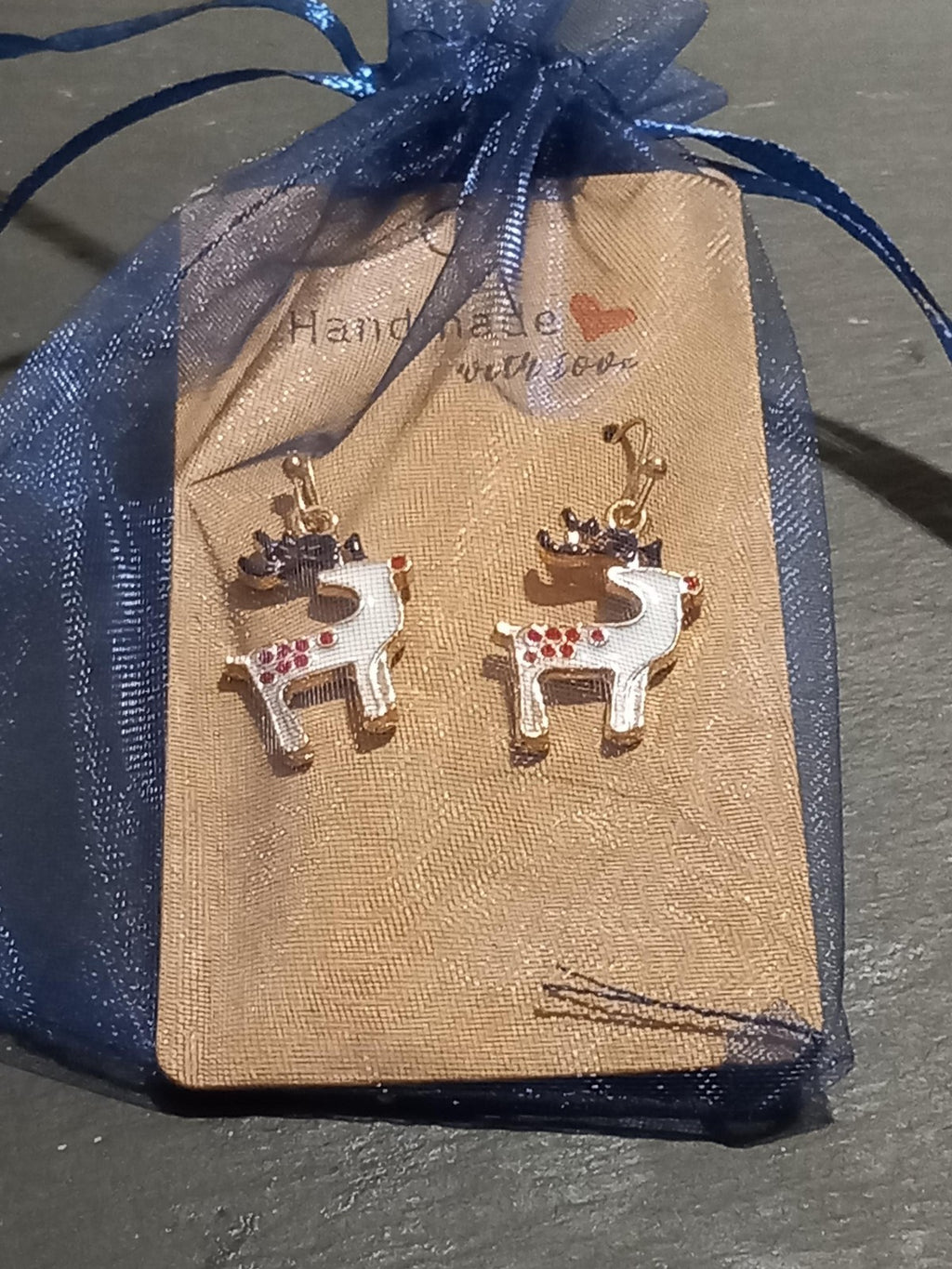 Handmade Christmas Reindeer Dangly Earrings | Festive Gift for Her