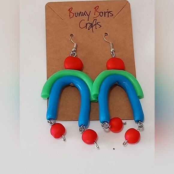 Dangly rainbow polymer clay earrings