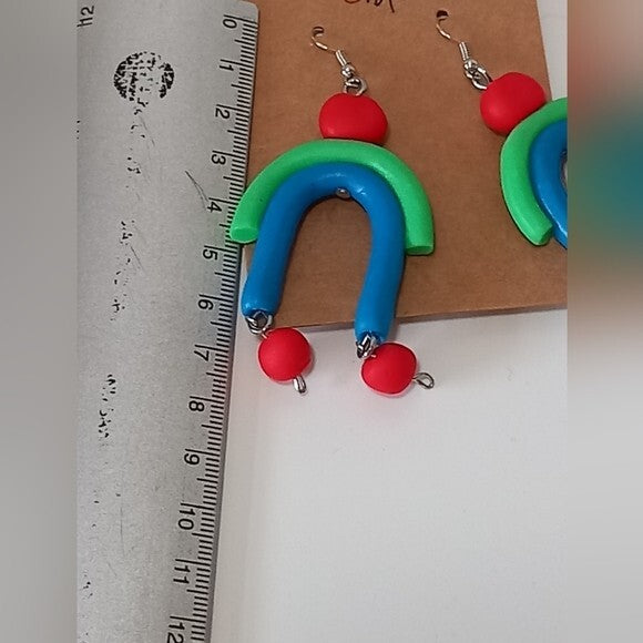 Dangly rainbow polymer clay earrings 2