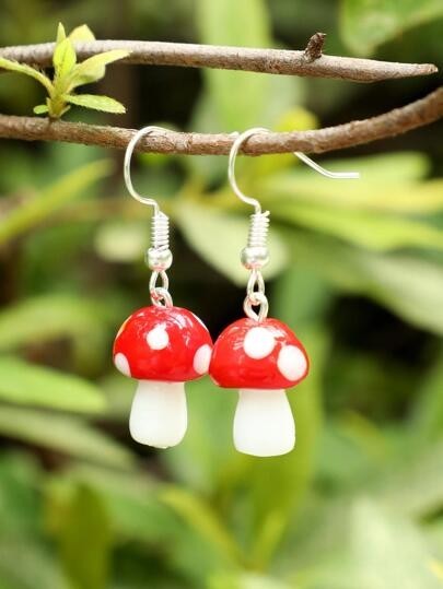 TOADSTOOL MUSHROOM Lampwork 3D Drop Dangly Earrings for Women