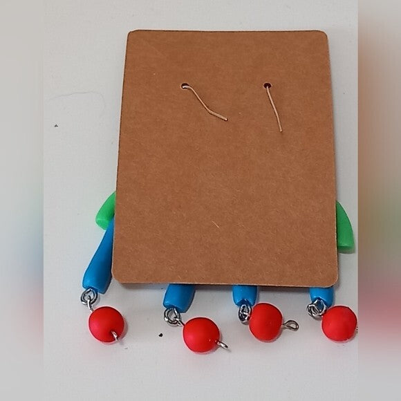 back of dangly rainbow polymer clay earrings